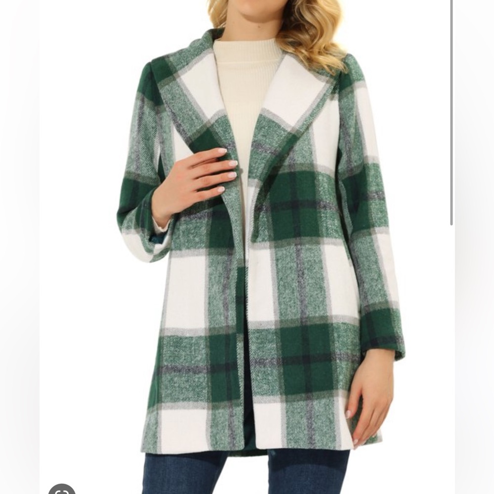 Allegra K Women's Plaid Shawl Collar Winter Coat